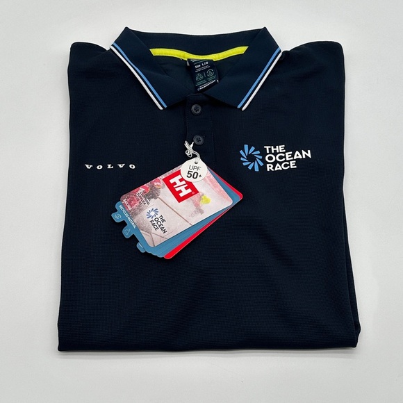 Men’s size Large Helly Hansen Navy Blue Polo UPF 50+ The Ocean Race Volvo nwt - Picture 1 of 10